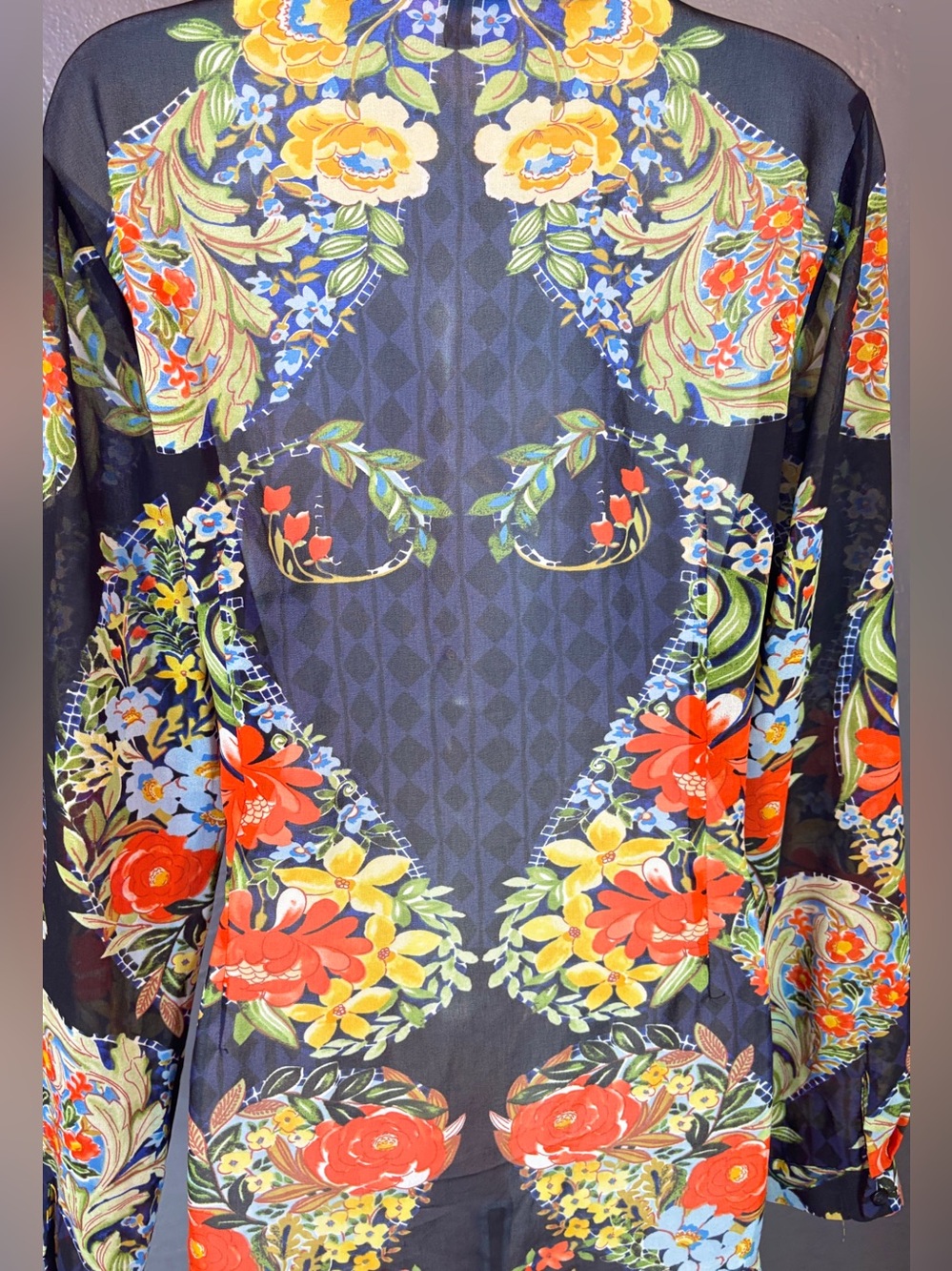CAbi "Amour" Sheer Floral Button-Up Blouse Size Large - Picture 5 of 14
